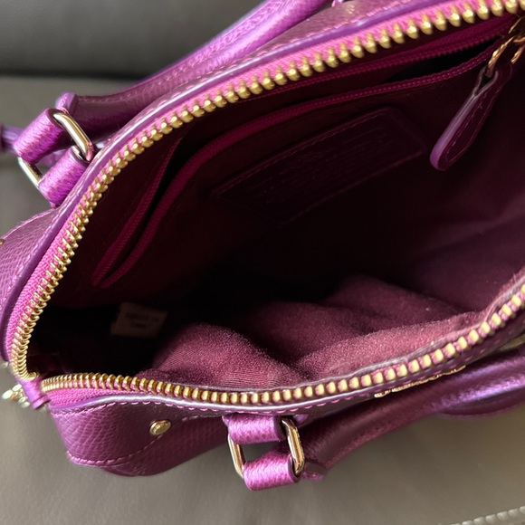 Coach Magenta Metallic Leather Mini Satchel Crossbody Purse - Picture 15 of 16